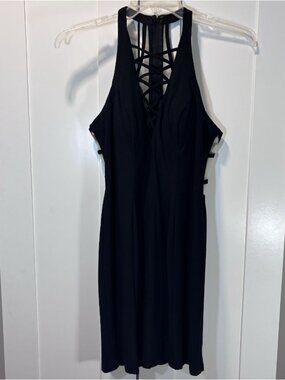 COLETTE MON CHERI Little Black Dress Crisscross Nude Sheer Mesh Party Women’s 12